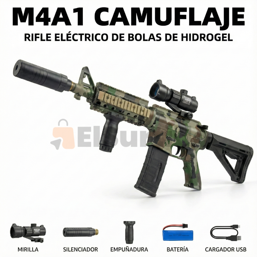 Rifle de Asalto M4A1 Eléctrico de Hidrogel – Edición Táctica Full Accesorios